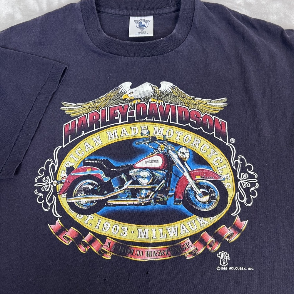 Vintage Holoubek Harley Davidson Shirt Adult Large Black Hawaii Grunge Biker 80s